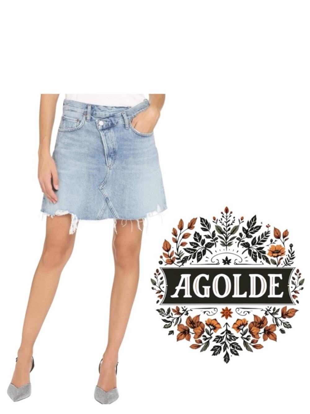 AGOLDE 90’s Criss Cross Denim Mini Skirt Button Fly Raw Hem Sz 27 CBK